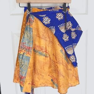 Sari Wrap Skirt, Mini regular 4-12, gold and blue